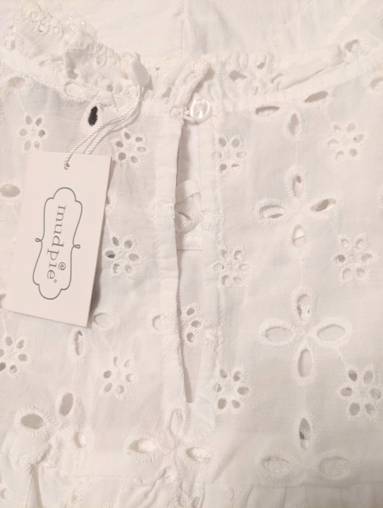 NWT MUDPIE Babydoll White Eyelet Lace Tiered Knee Length Ruffles Dress Small - Picture 3 of 6